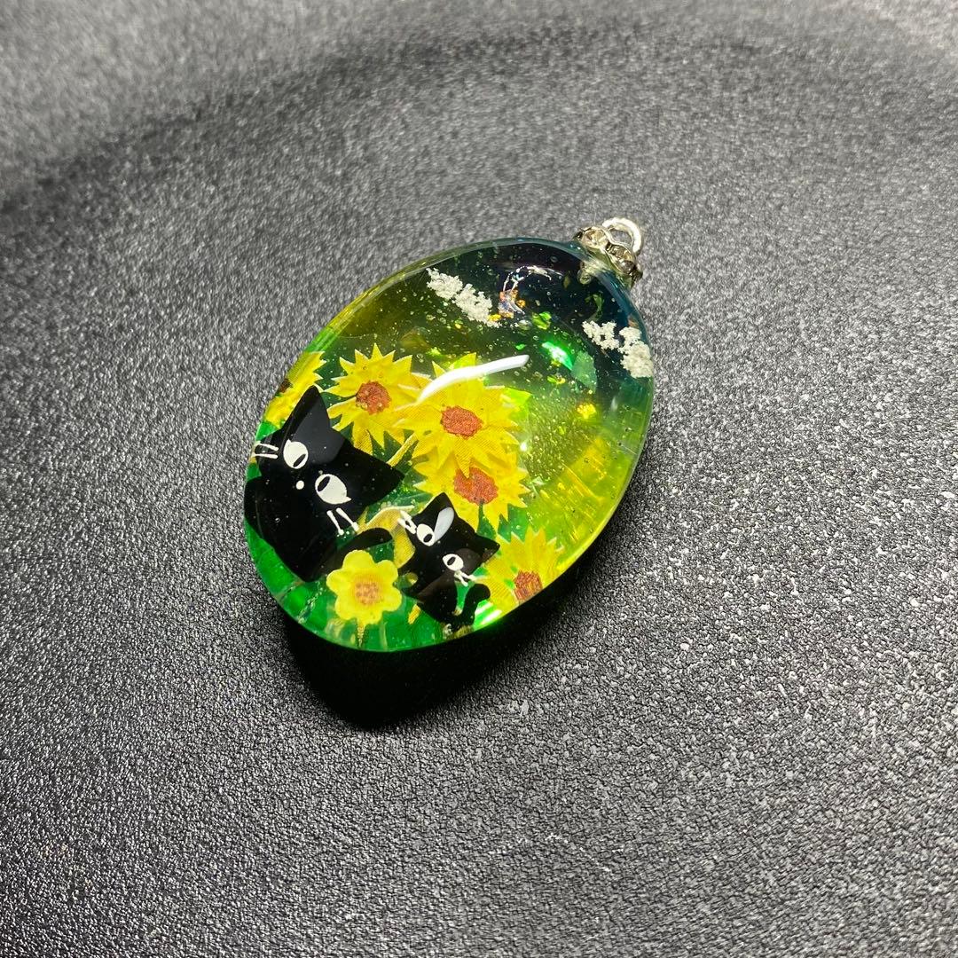 〜fairy様〜天然石　レジンネックレス　【向日葵猫】