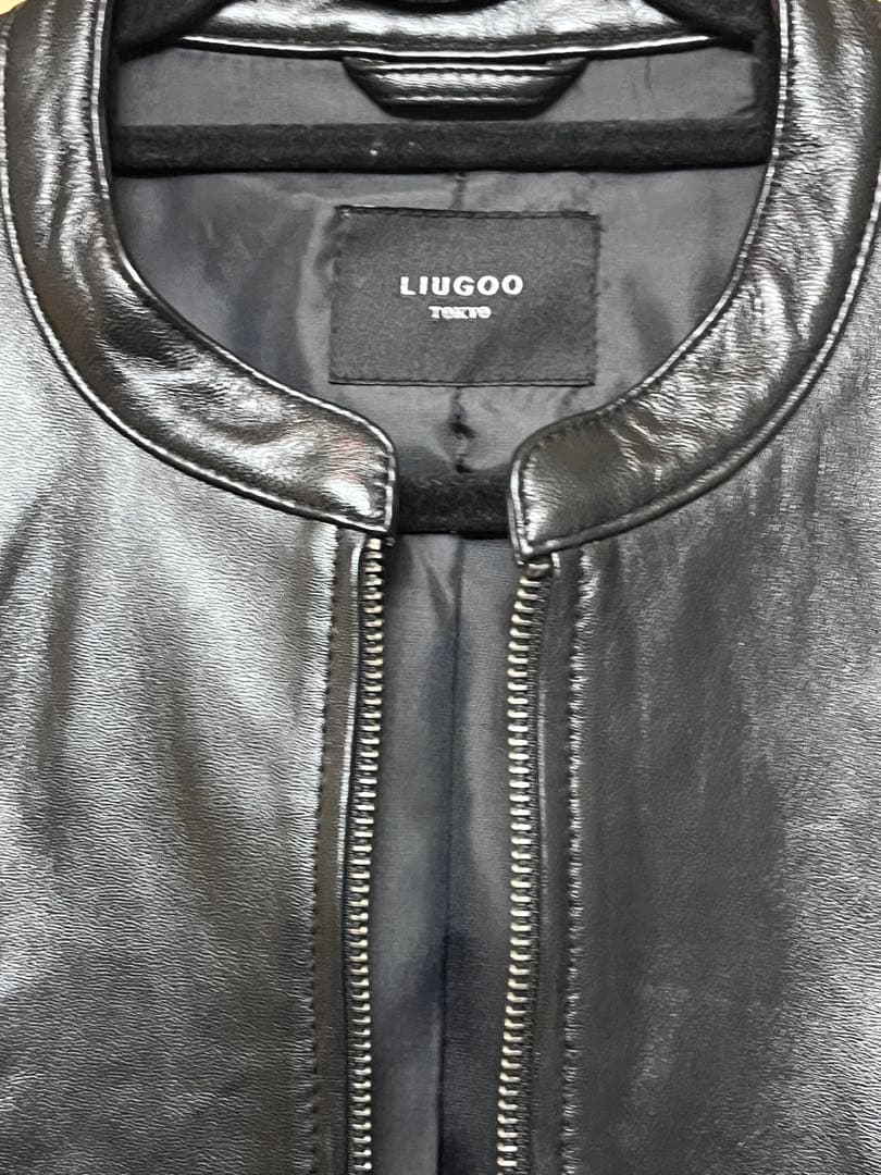 LIUGOO ブラック レザーライダースジャケット