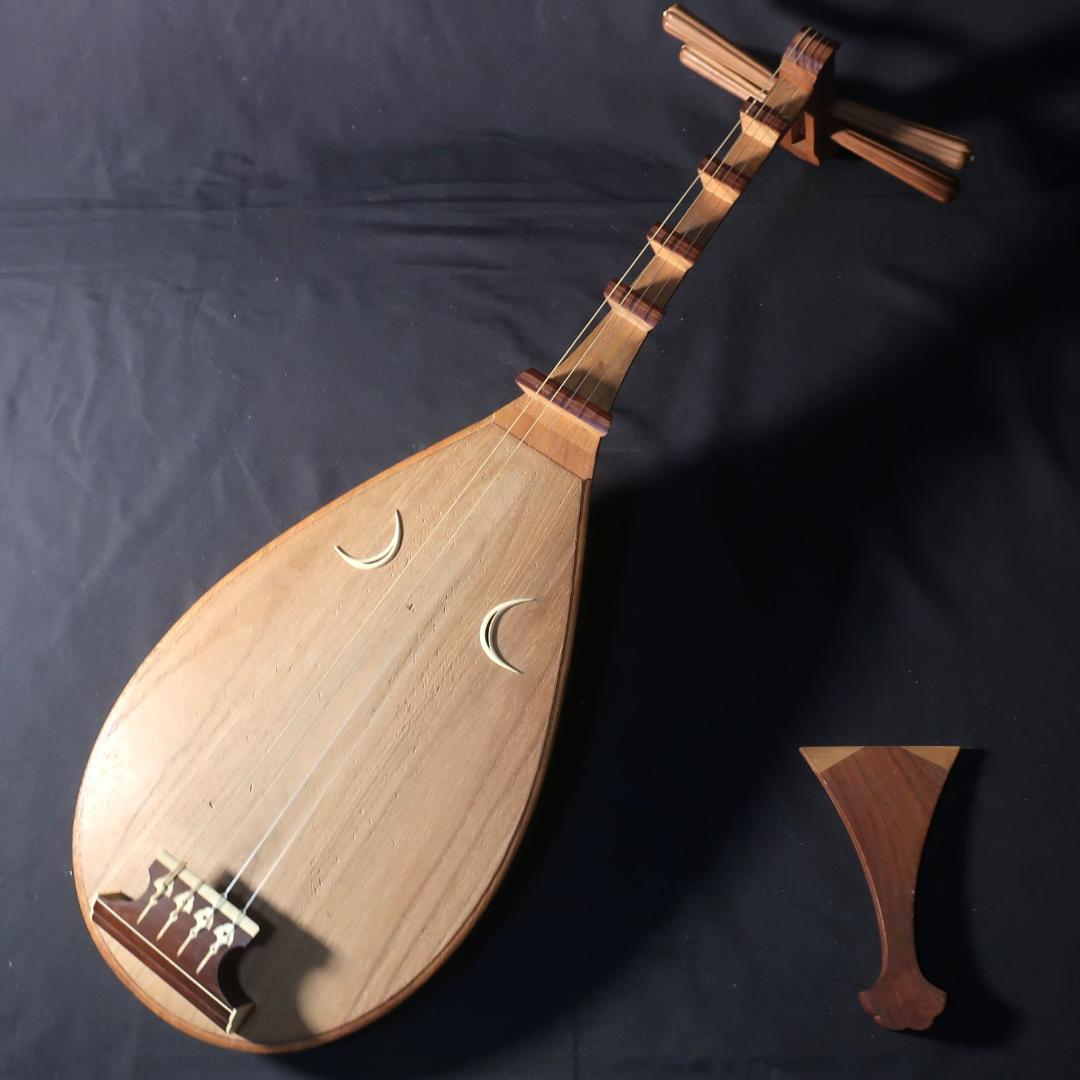 筑前琵琶 四弦五柱 半月細工 撥付き 和楽器