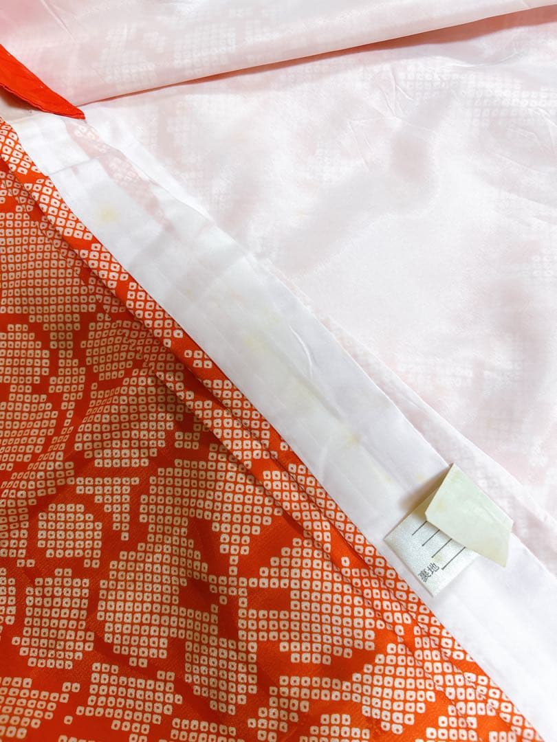 お買い得品♡七五三　7歳　女の子　フルセット　一式　鹿の子柄　朱色　オレンジ