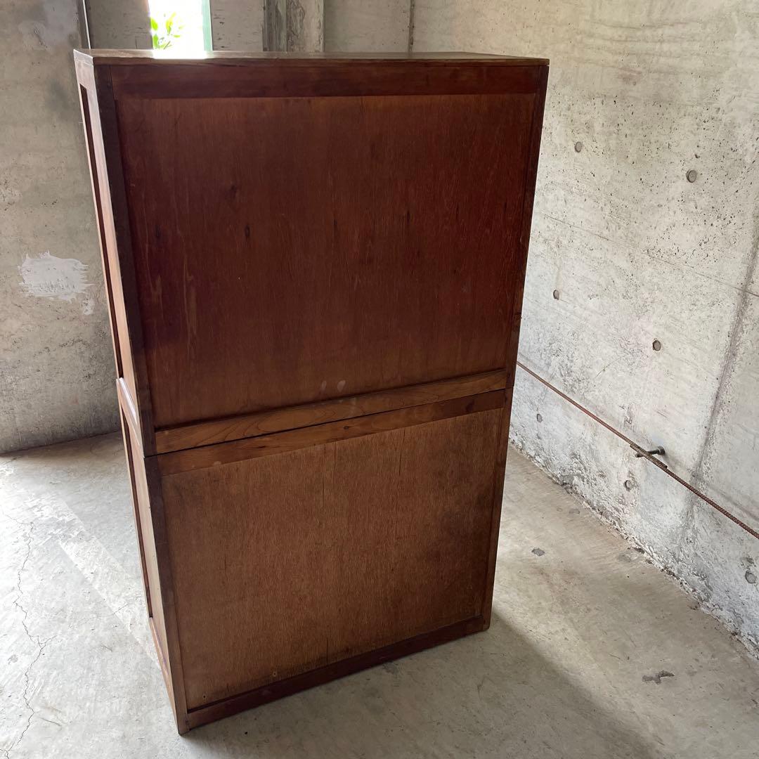 昭和レトロ　食器棚　置き台付き　希少な棚　ダイヤ&モールガラス　戸棚