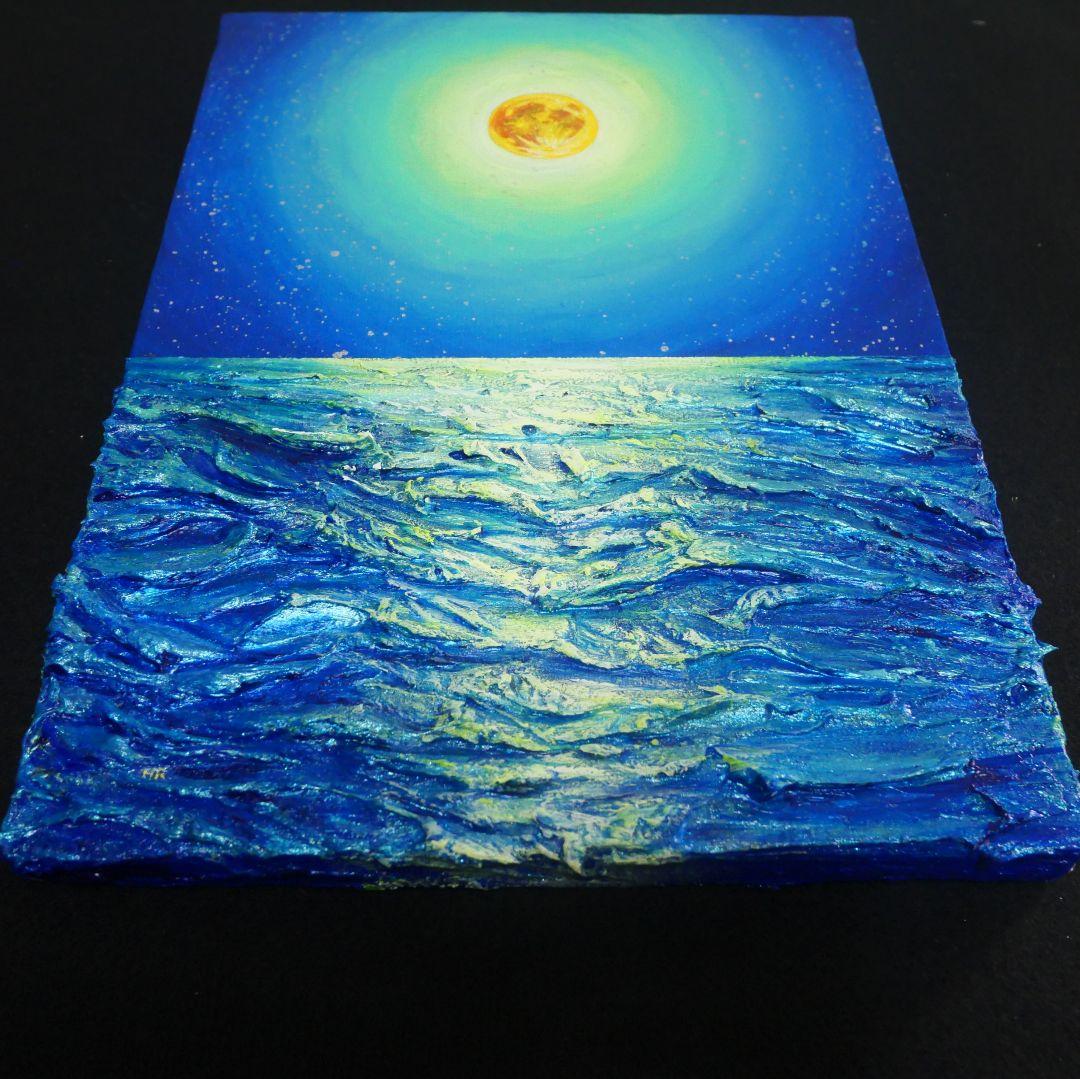 油絵 油彩 油彩画 絵 絵画【満月の海 】Ｆ4号