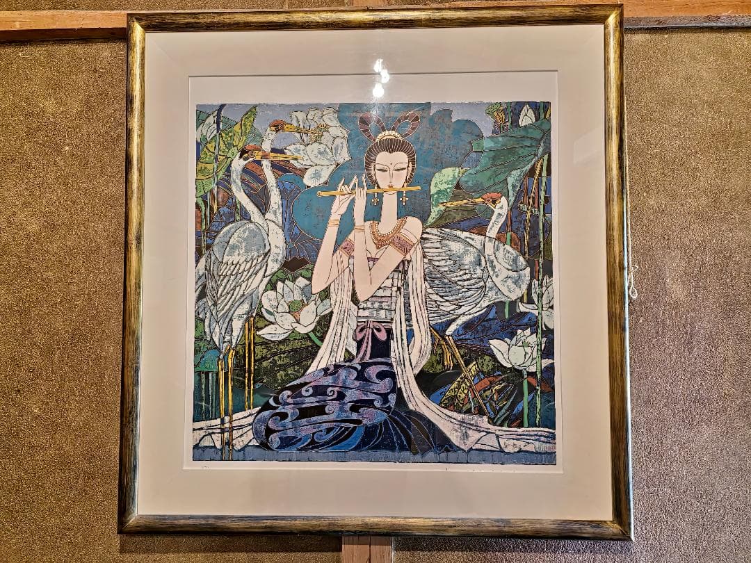 Zhang Hongbin●ザン・ホンビン●シルクスクリーン「笛を吹く少女」