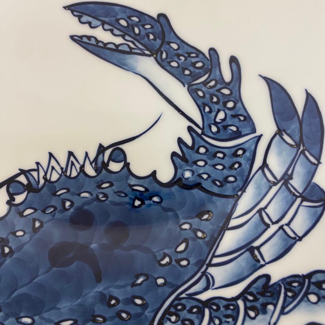 源右衛門　有田焼　染付蟹絵　大皿　飾り皿　36.8cm