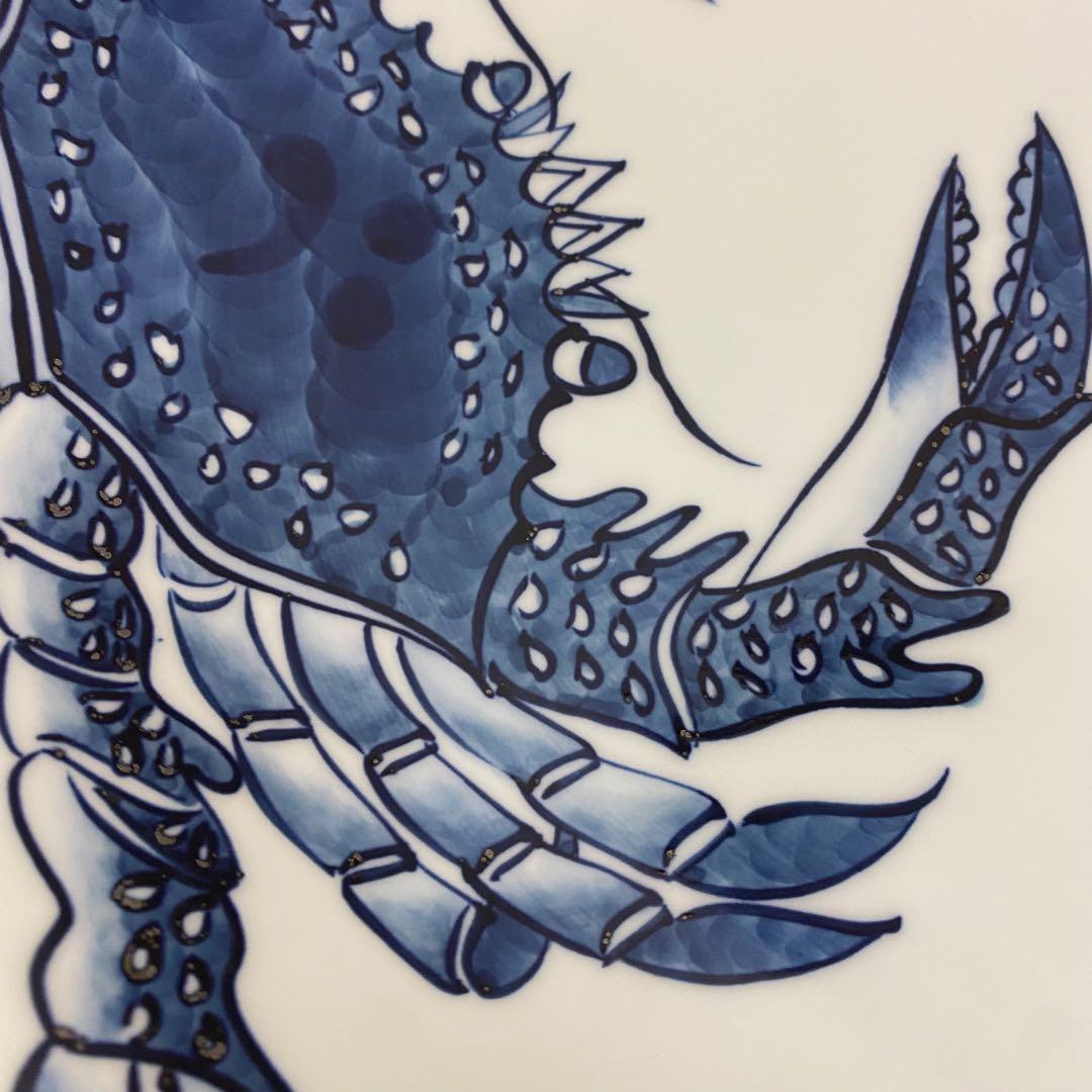 源右衛門　有田焼　染付蟹絵　大皿　飾り皿　36.8cm