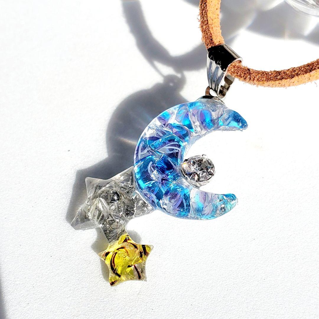はくとん　　佐竹ガラスの星空ネックレス　レジンネックレス　ハンドメイド