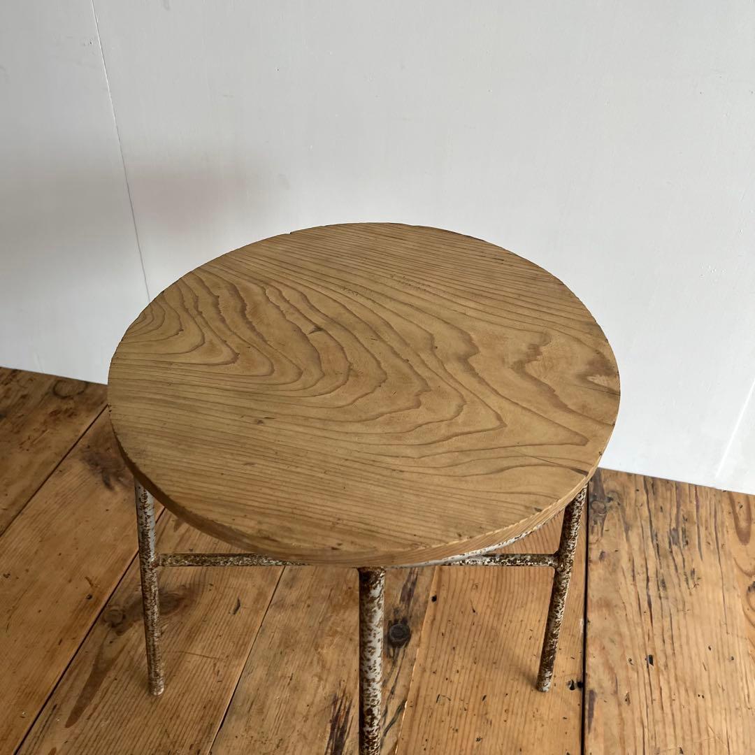 アンティーク 鉄脚 アイアン スツール 一枚板 植物台 z778