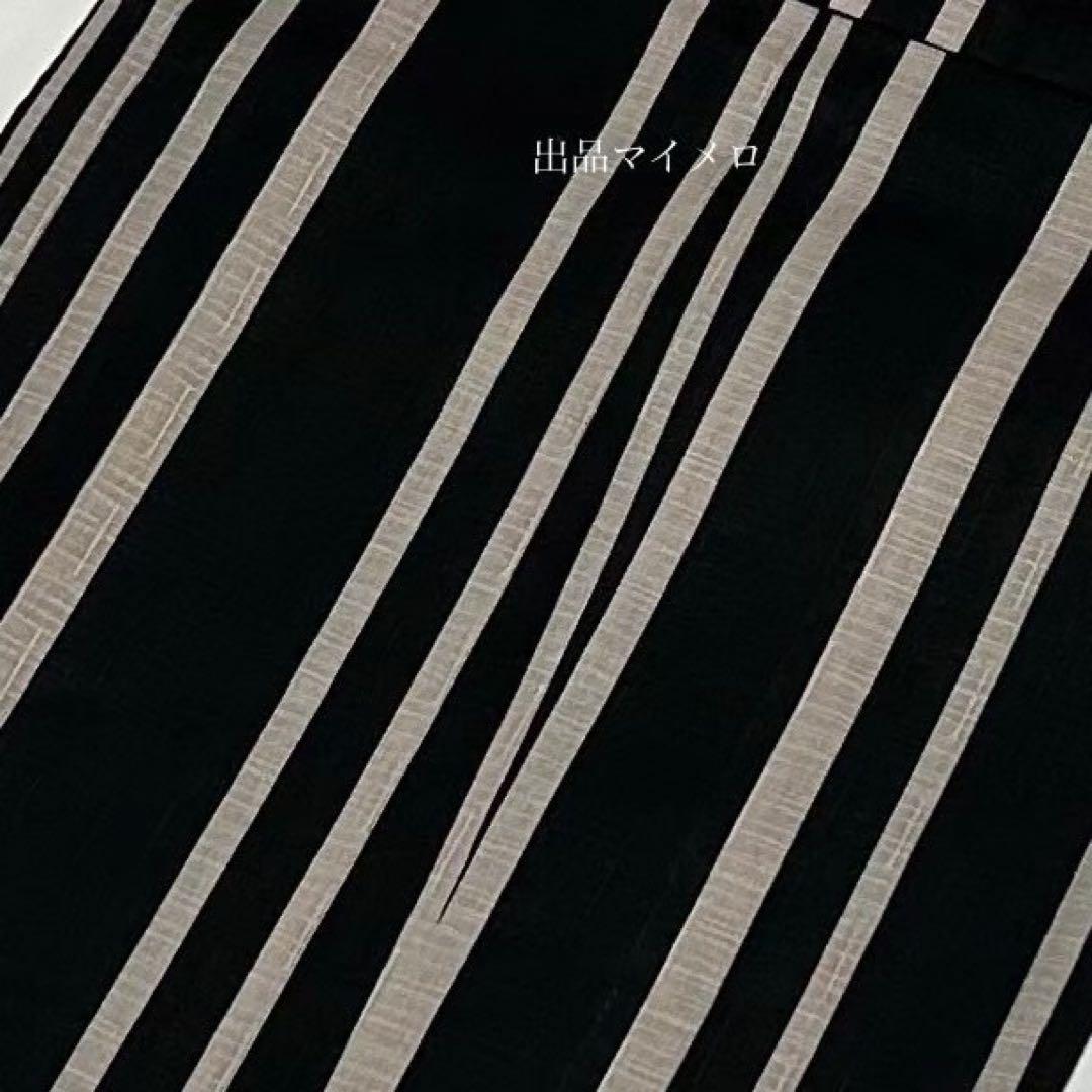 浴衣　綿麻　粋な夏着物　縦縞　黒　兵児帯　プリーツ　2点　0731①