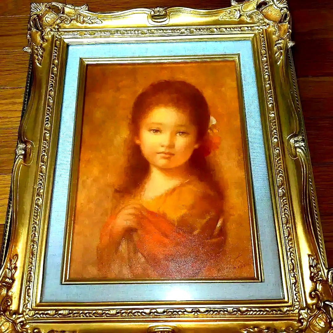 【最終価格】 洋画家　進　徹先生　４号油絵　　ストールの少女