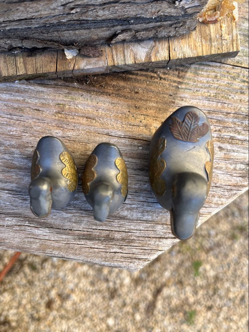 ◆フランスアンティーク｜ピューター製アヒル小物入れセット手作り小鳥錫ミニオブジェ