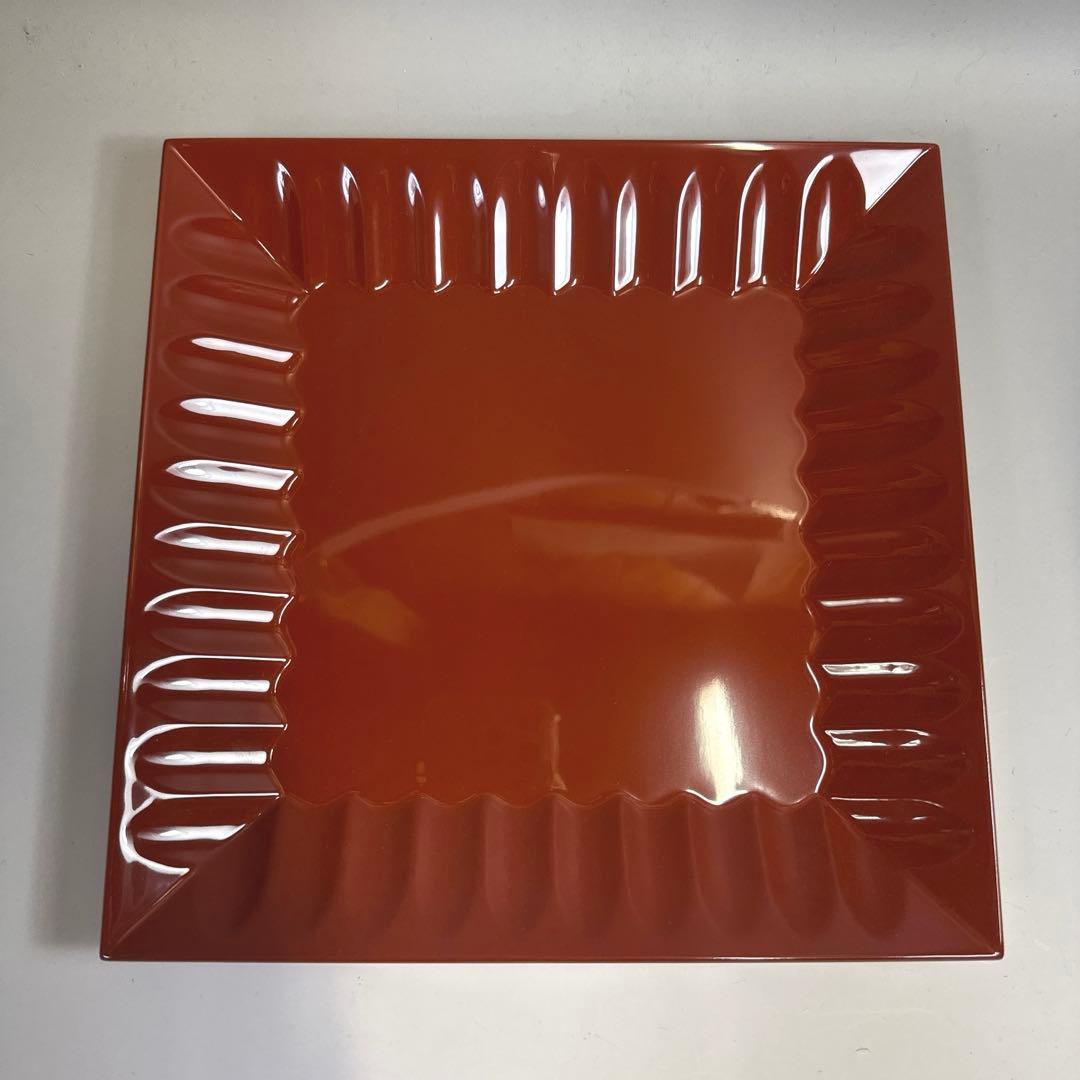 茶道具　輪島塗　古代朱　四方盆　菓子器　塩特屋謹製