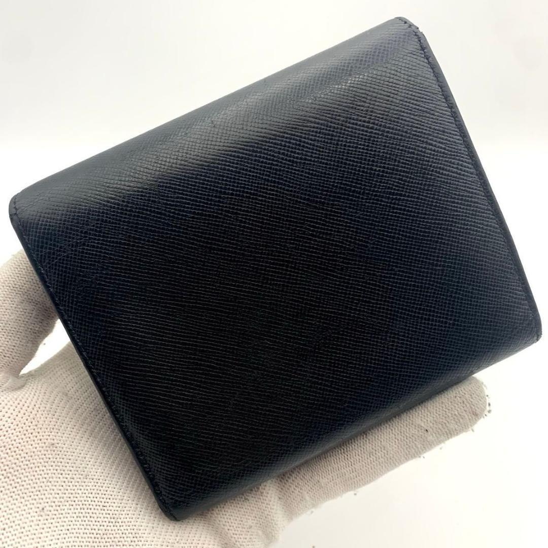 鑑定済み プラダ 財布 三つ折り サフィアーノ 三角プレート コンパクト 黒