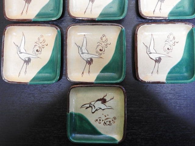 萬古作　雲鶴模様　手塩皿　１０客　保存箱　MA１４３