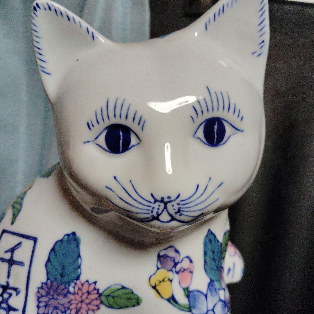 日本の磁器ナニキネコ花柄の陶器製猫の置物 Sanrio