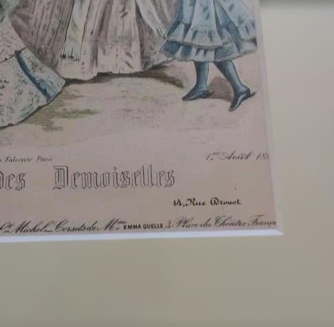 19世紀ファッション版画 トリコロールフレーム付き