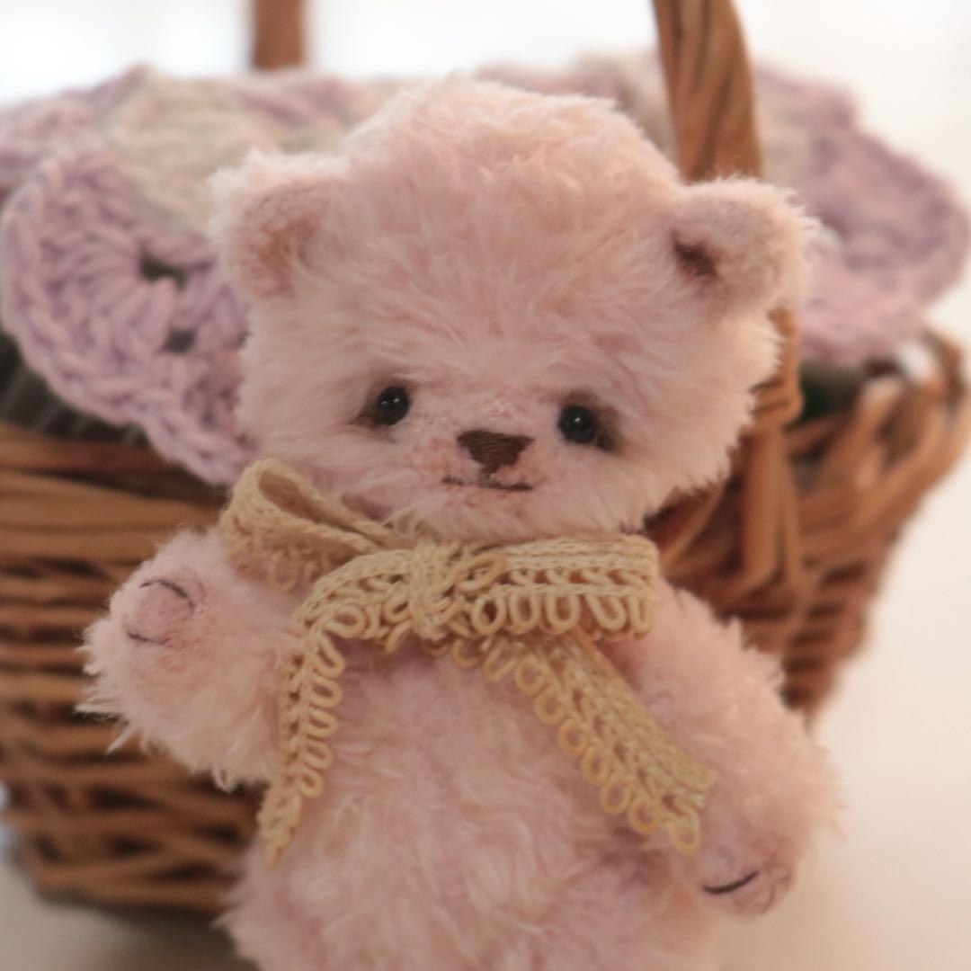 テディベア　9cm ピンク　ハンドメイド　アーティストベア　オリジナルベア