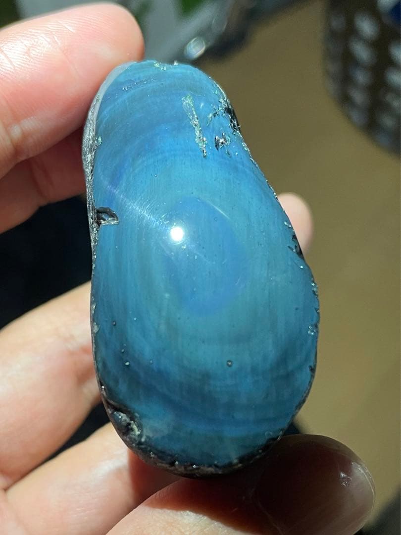 研磨品　十勝石玲瓏　ブルー系シラー　レインボーオブシディアン