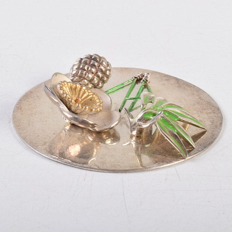 銀製　山本嘉夫（三代　平安梅都）造　松竹梅　置物　共箱　V　R9066