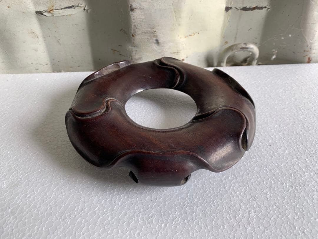 時代 紫檀 唐木三足底座・唐木瓶座 径19.3cm・花台・香炉台