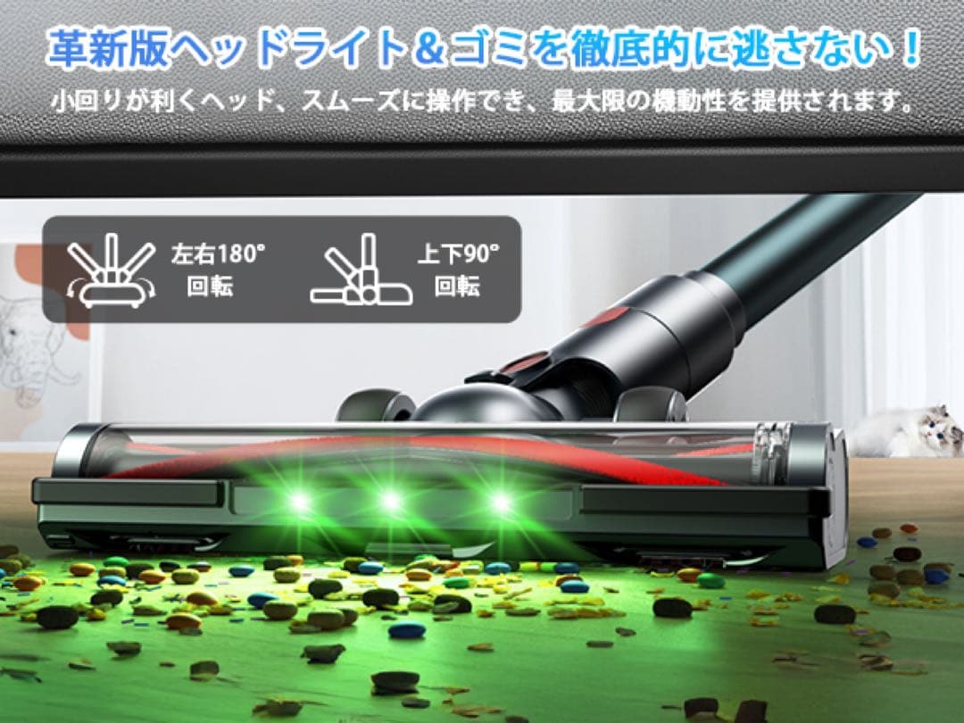 50Kpa強力吸引✨コードレス掃除機 65分連続稼働 自立式 LED 低騒音
