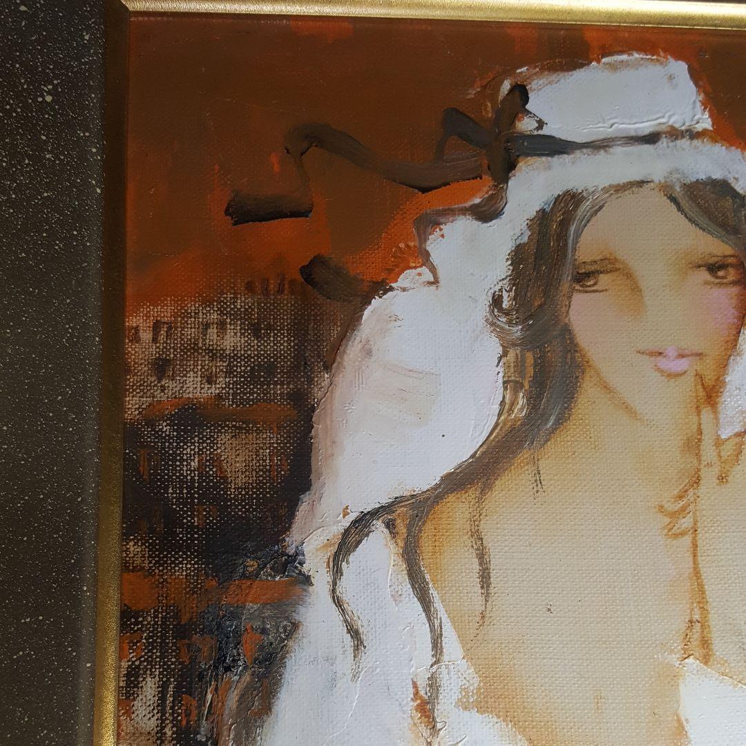 【油彩】二科展理事　松任谷國子先生　原画「リスボンの丘」独特なタッチで描く女性画