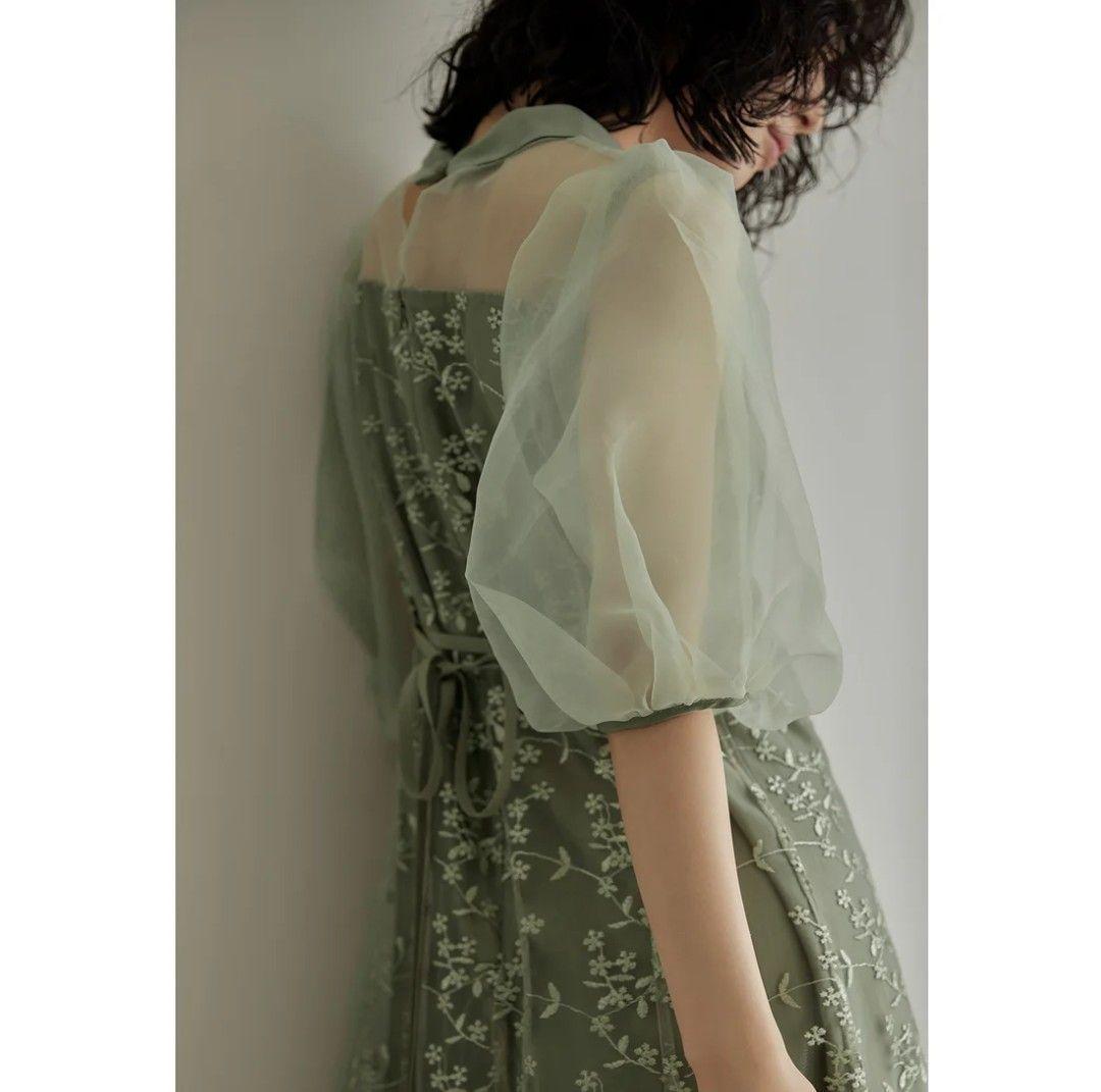 美品 niana ニアナ オーガンジーパフスリーブ刺繍レースドレス パーティー