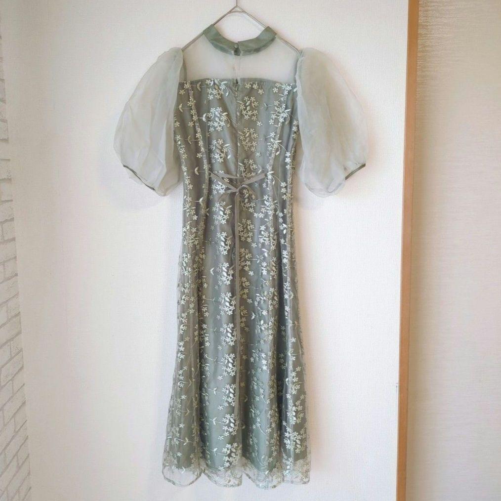 美品 niana ニアナ オーガンジーパフスリーブ刺繍レースドレス パーティー