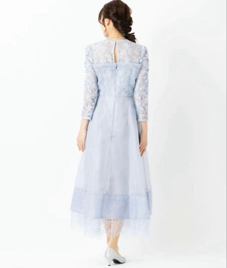 新品✨SNIDEL　ボリュームフレアレースドッキングドレス　結婚式　ライトブルー