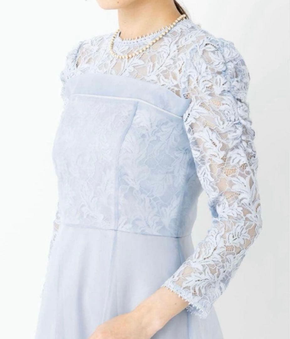 新品✨SNIDEL　ボリュームフレアレースドッキングドレス　結婚式　ライトブルー