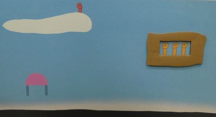 元永定正　半立体作品「だんぼうるのなかはおれんじみっつ」1987