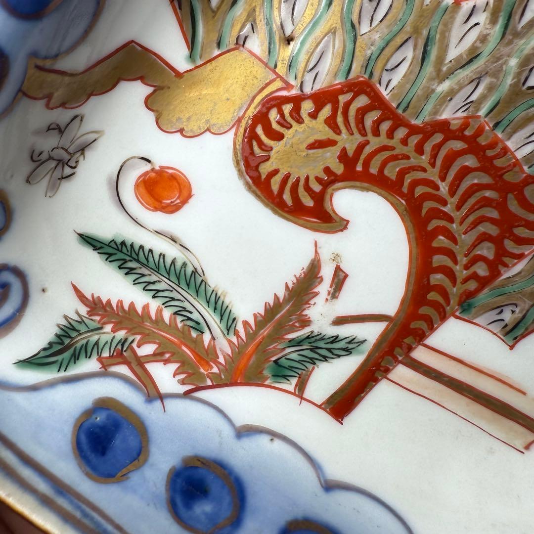 明治時代　色絵扇子文様菱形皿　10客　蝶　植物　古伊万里　アンティーク　食器