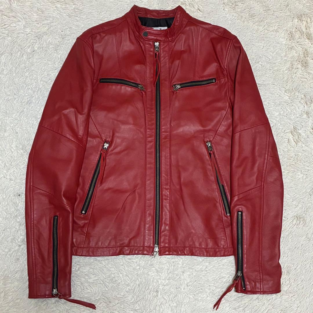 MEN'S BIGI 本革 羊革 ラムレザー 赤 レッド シングル ライダース