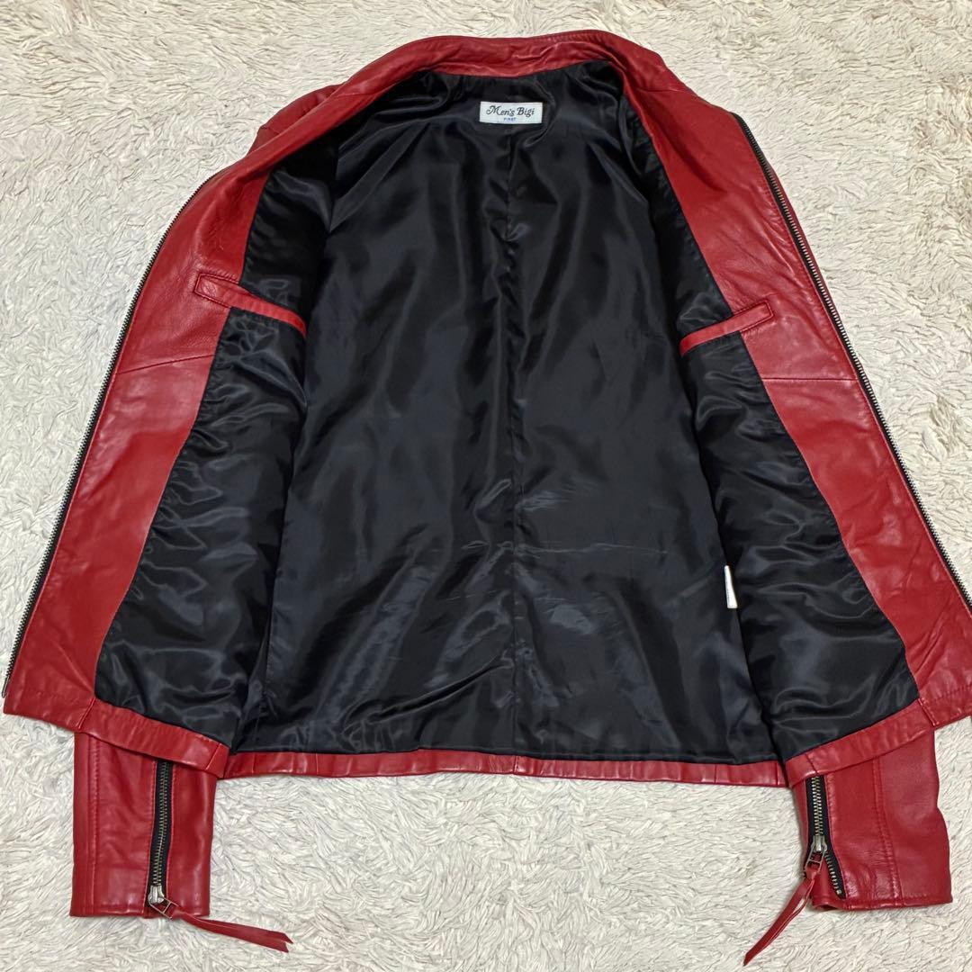 MEN'S BIGI 本革 羊革 ラムレザー 赤 レッド シングル ライダース