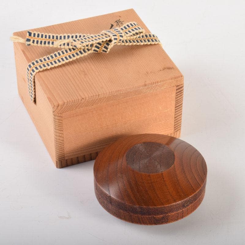 茶道具　塗師　川瀬表完作　欅拭漆　香合　共箱　V　6834