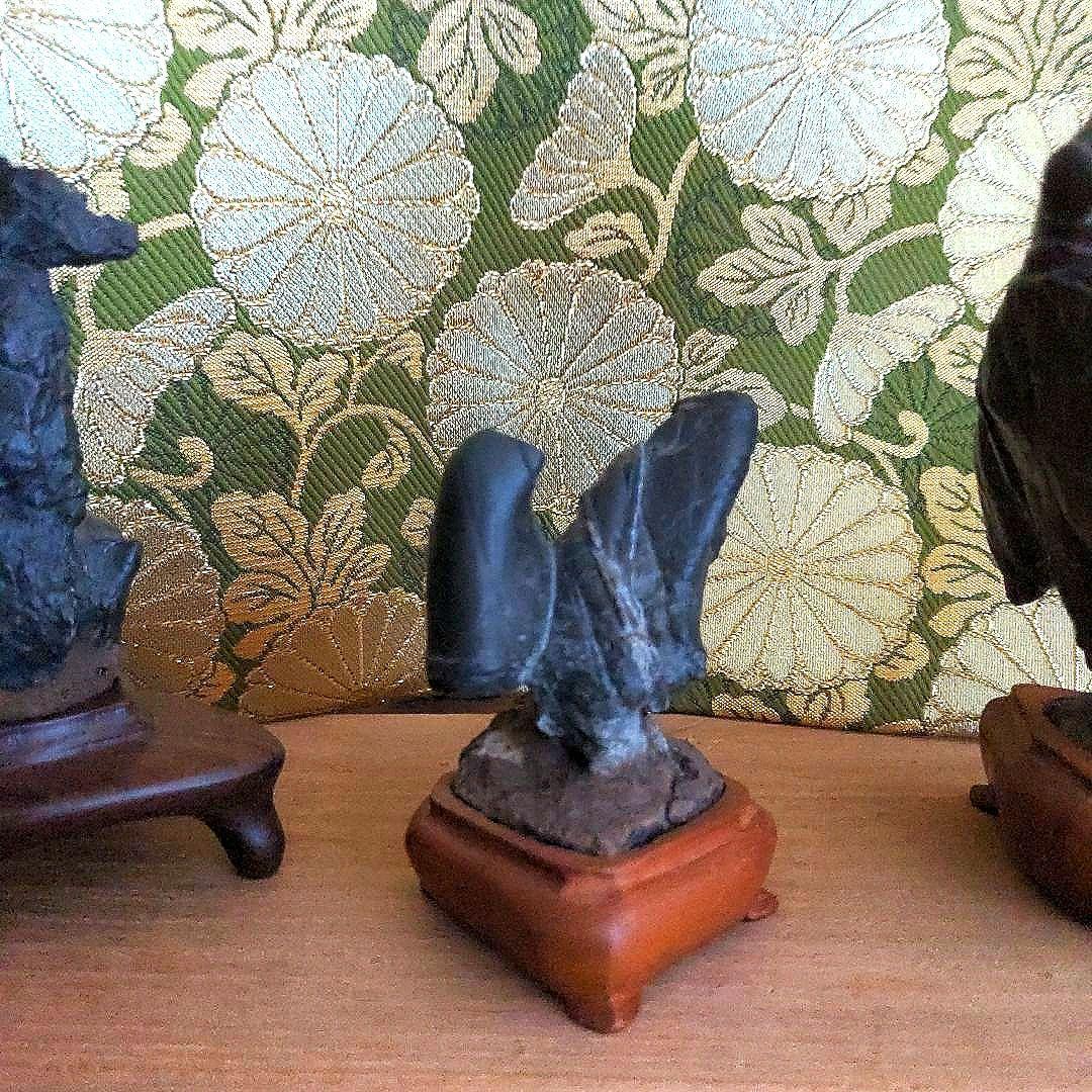 【最終価格】紀州名産　古谷石　銘、親子鶏　　谷本百穂箱書付　水石　盆石