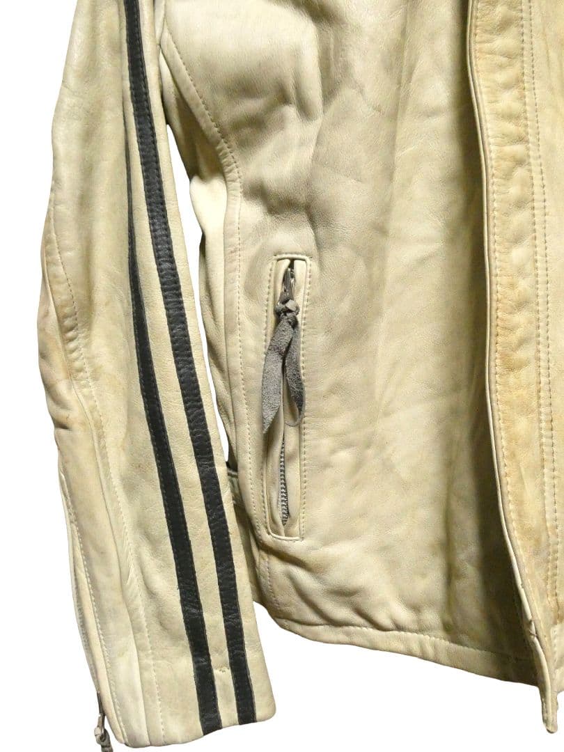 ショットクラシックレーサーLヴィンテージ加工ライン入りライダースアイボリー