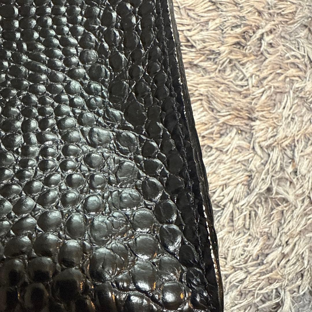 クロコダイル 調の型押し　ハンドバッグ　黒