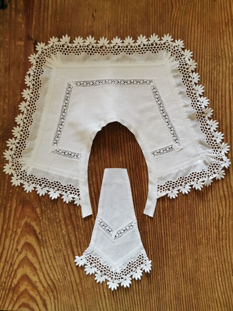 アンティークフランス 花のギュピールレース 付け襟 ＆ジャボ お揃い２点セット