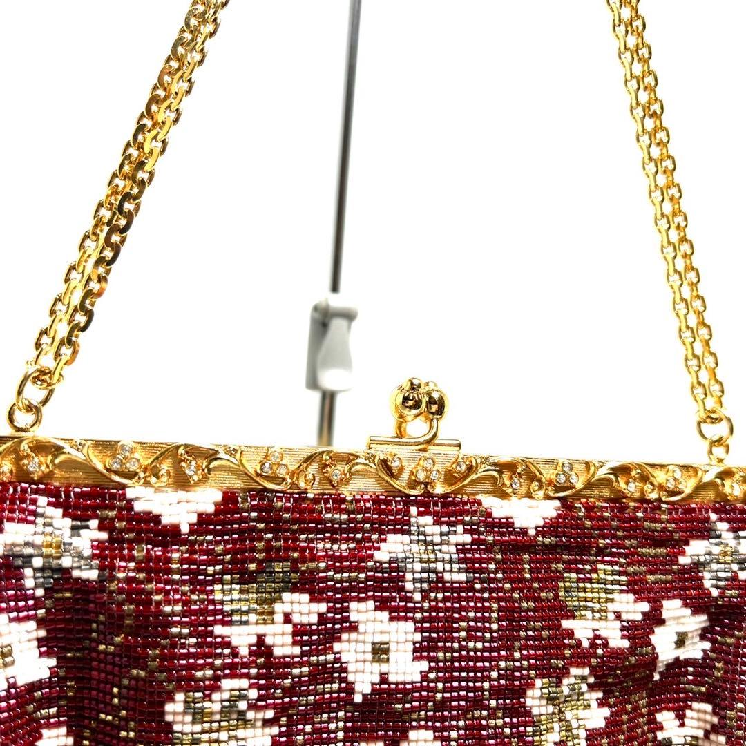 【美品】Hakubotan 白牡丹/メタルビーズ混/ 2way/ビーズバッグ