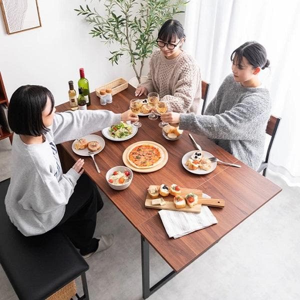 カフェ風 伸縮式 収納付 ダイニングセット 4点セット テーブル チェア ベンチ