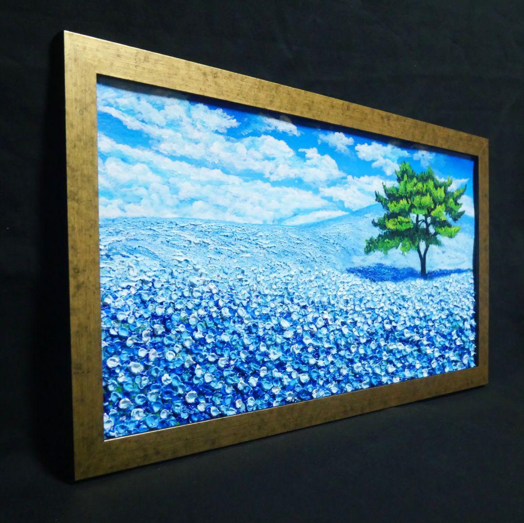 油絵 油彩 油彩画 絵 絵画【青いネモフィラの丘】