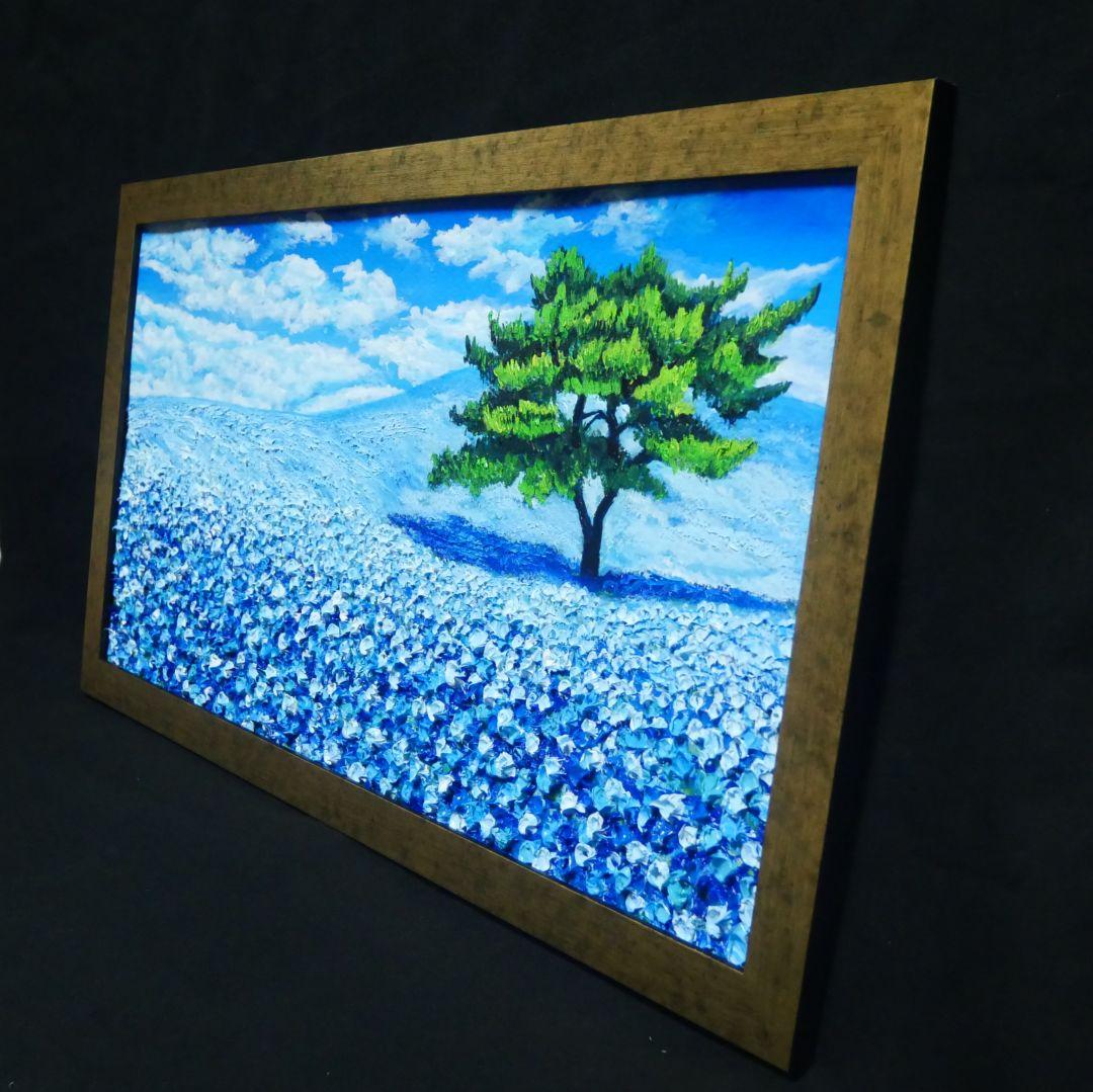 油絵 油彩 油彩画 絵 絵画【青いネモフィラの丘】