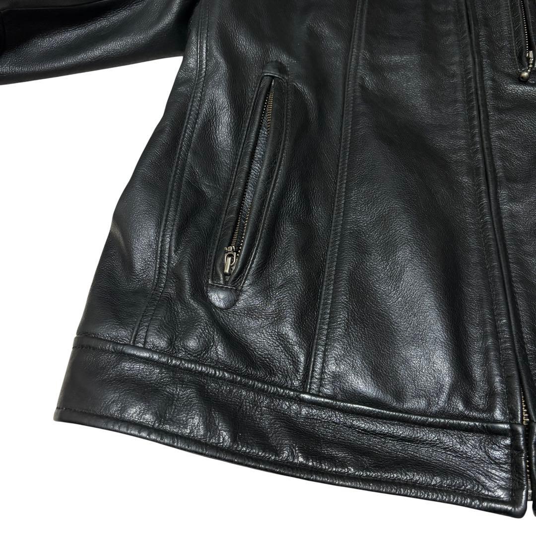 美品 OLD UNIQLO ユニクロ 牛革 ライダースジャケット ブラック Ｌ