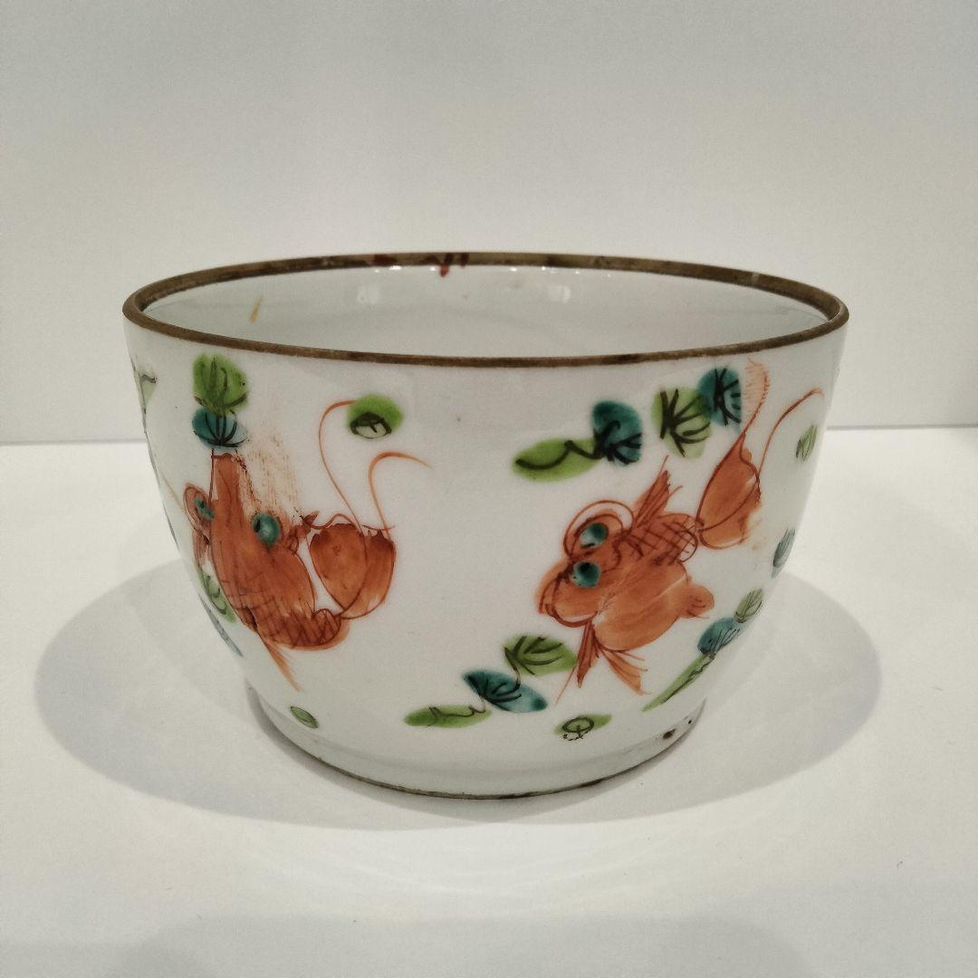 v141　中国清朝期 同治年製 粉彩絶品金魚絵付磁器鉢 弦金魚図　Q