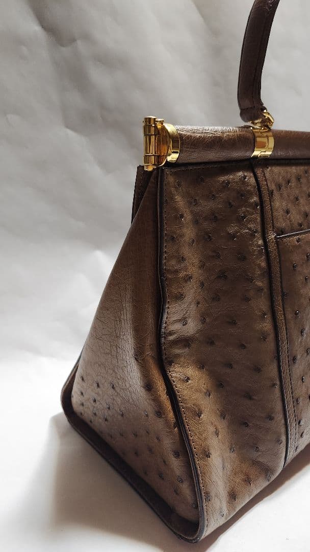 ブラウンオーストリッチハンドバッグ JRAロゴ付き