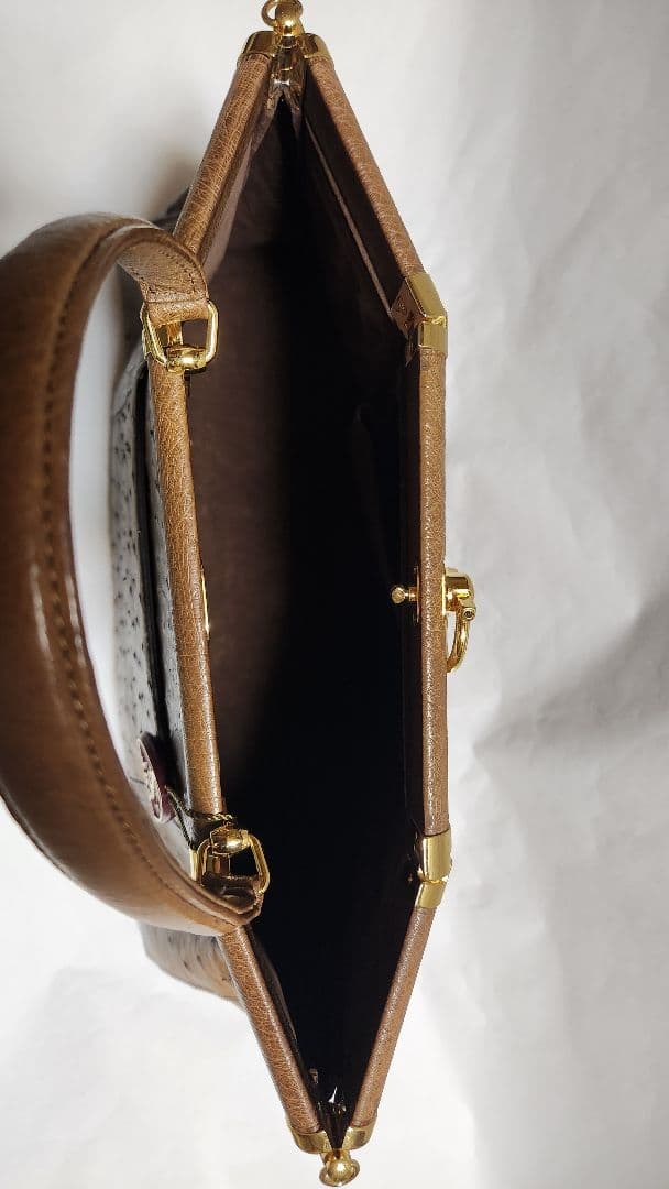 ブラウンオーストリッチハンドバッグ JRAロゴ付き