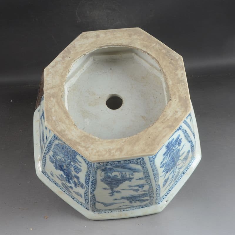 八方青花亭台楼高足鉢 景徳鎮 陶磁器 装飾品 現代工芸品 美術品 置物