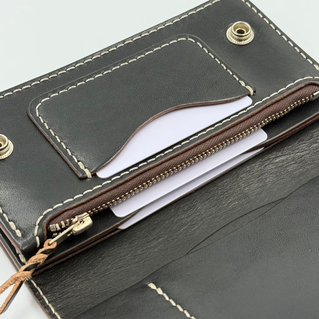 トラッカーウォレット(ブラック) サドルレザー　タロンジッパー　真鍮ニッケル