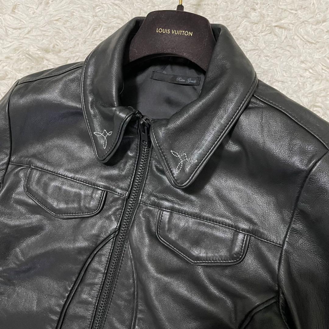 極美品/Lサイズ レトログレード レザージャケット シングルライダース ステッチ