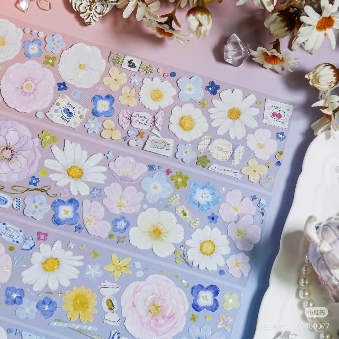 【8540】海外　マステ　3/5/巻売り　貝殻光マスキングテープ　お花